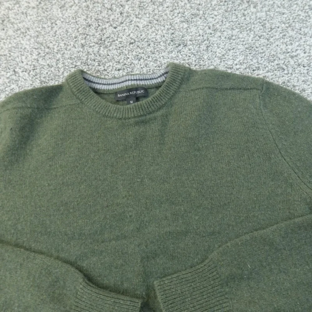 Banana Republic Sweater Mens M Green Merino Wool‎ Pullover Crewneck Knit Soft